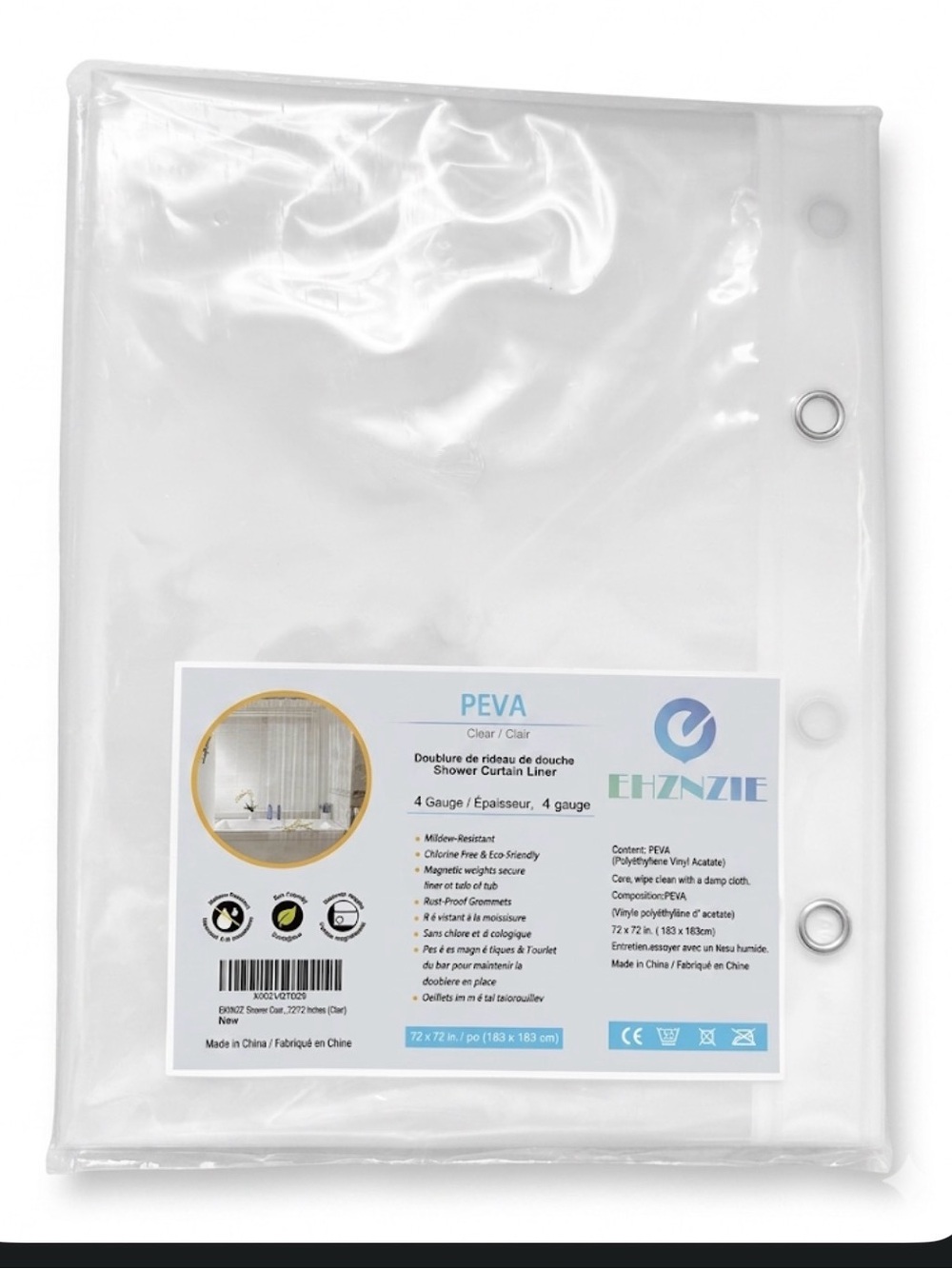 Stain & Soap Scum Resistant PEVA Clear Shower Curtain Liner